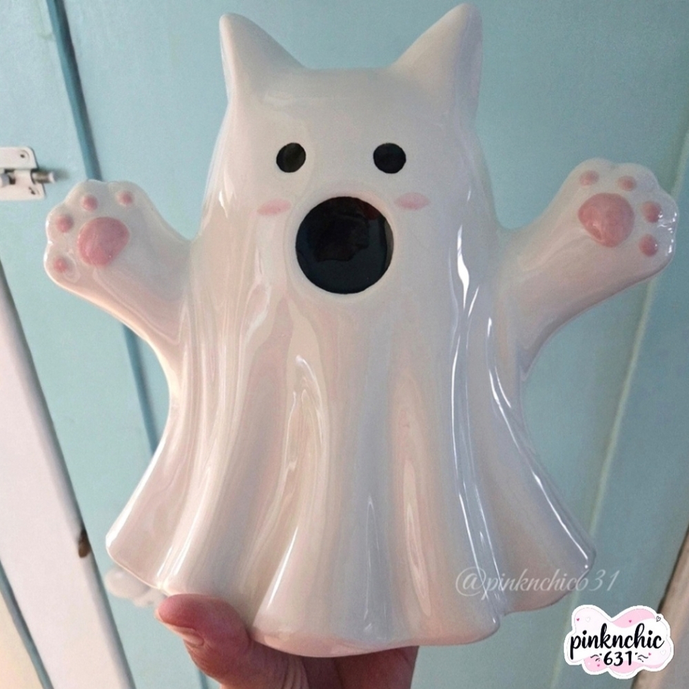 Ghost & Ghoul Large Ceramic Ghost Cat Halloween Decor Viral